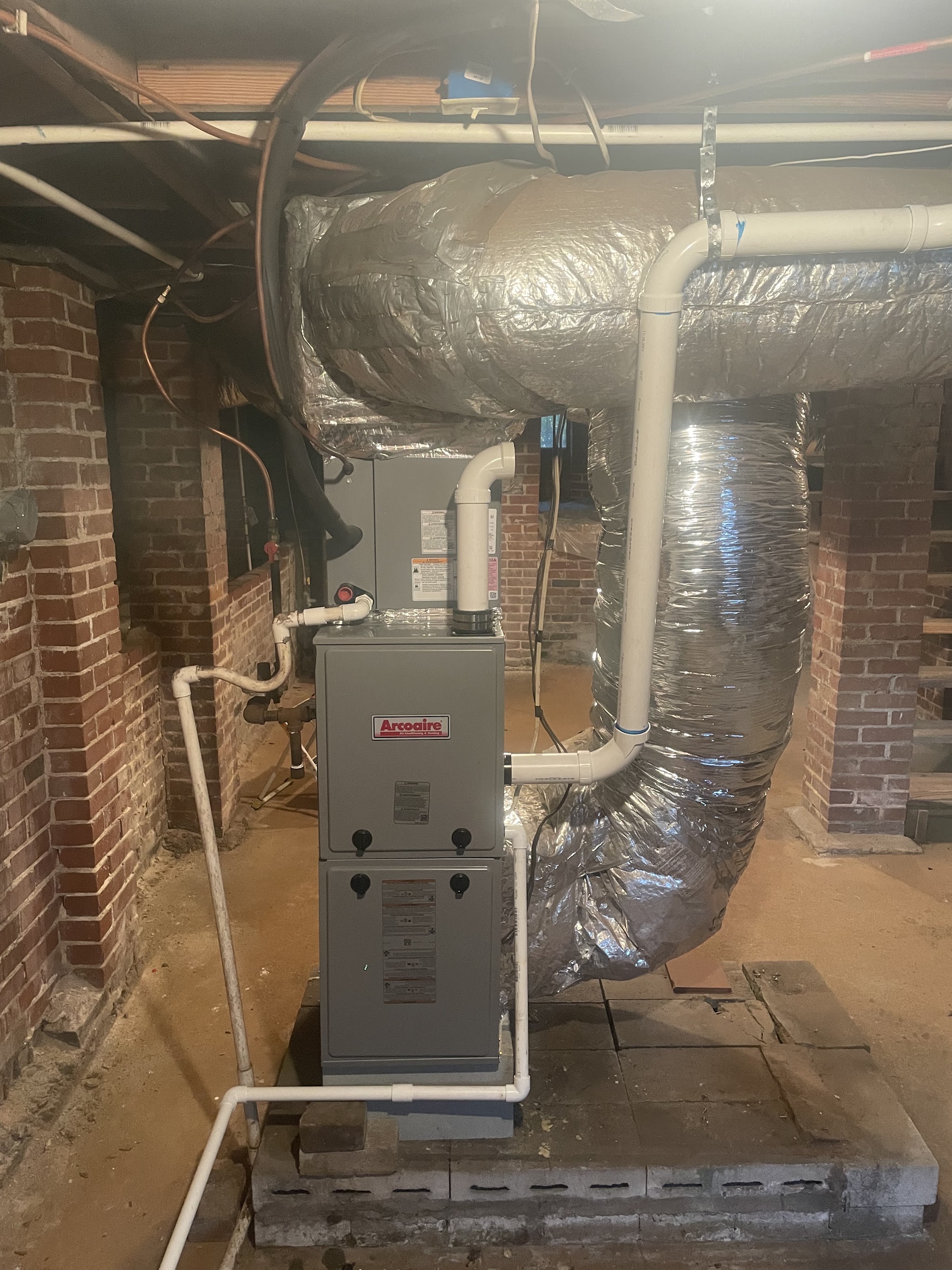 Gas furnace and ductwork in a basement